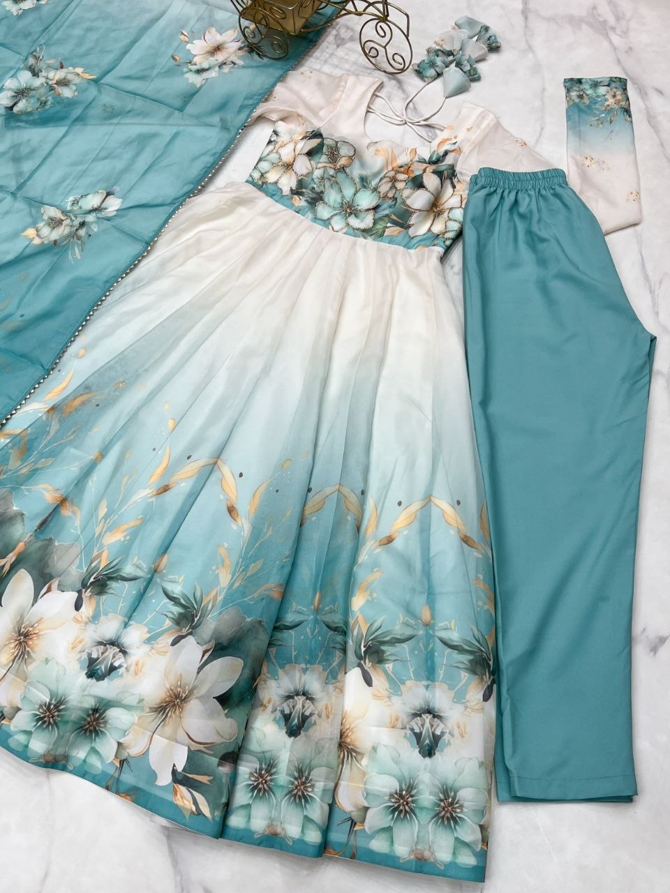 Heavy Pure Soft Organja Silk Print Anarkali