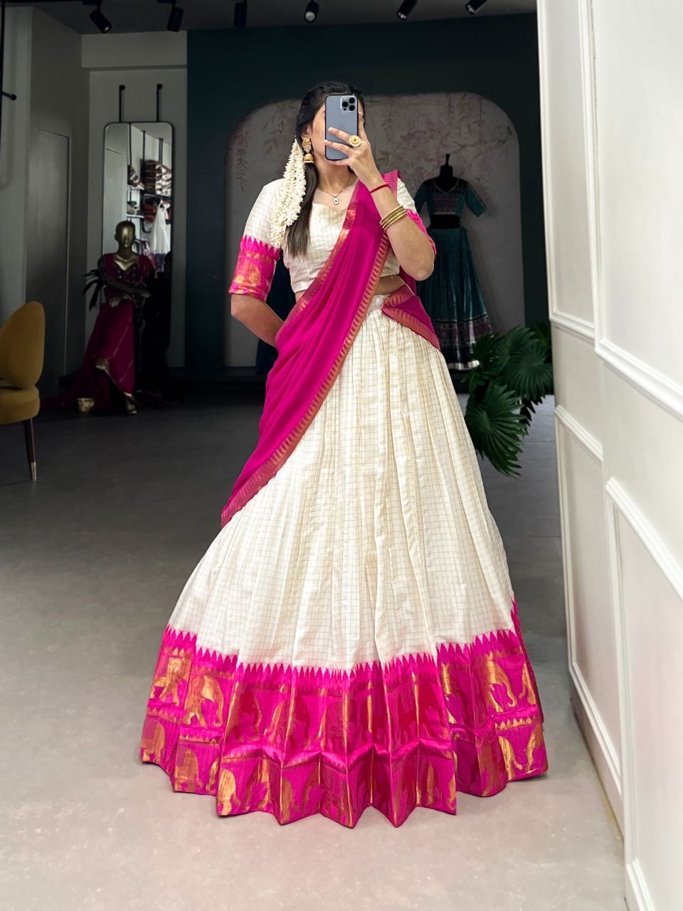Elegant poly cotton lehengas crafted to bring comfort, grace, and festive charm to your special occasions