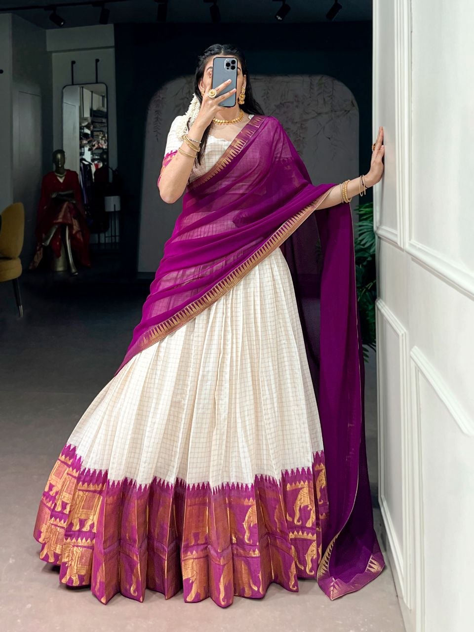Elegant poly cotton lehengas crafted to bring comfort, grace, and festive charm to your special occasions