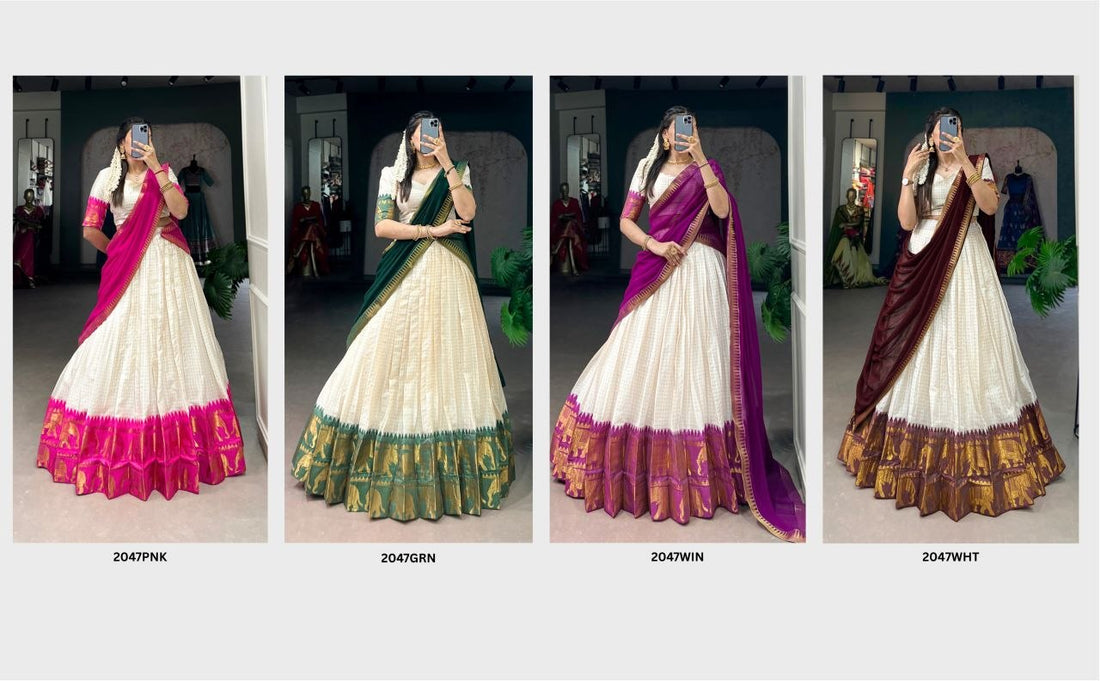 Elegant poly cotton lehengas crafted to bring comfort, grace, and festive charm to your special occasions