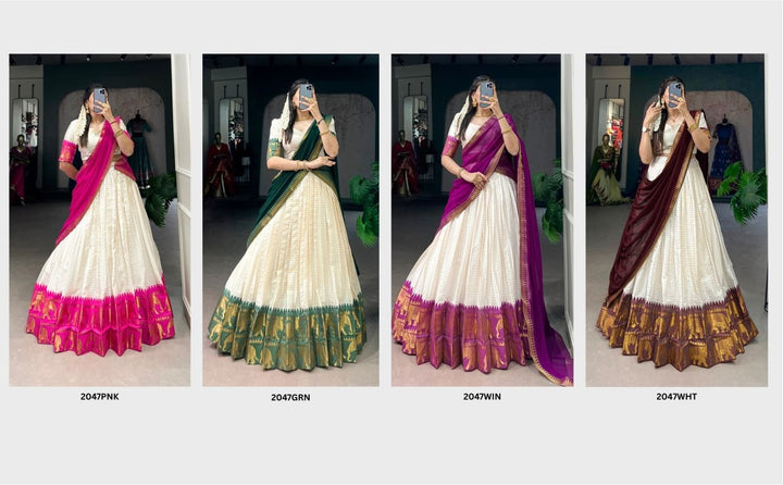 Elegant poly cotton lehengas crafted to bring comfort, grace, and festive charm to your special occasions