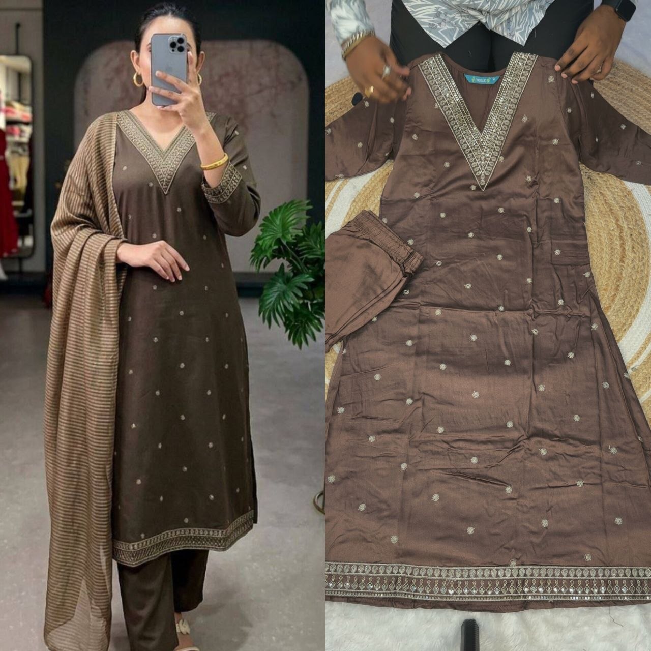 Premium viscose Gaji silk  Stunning 3-piece kurti set