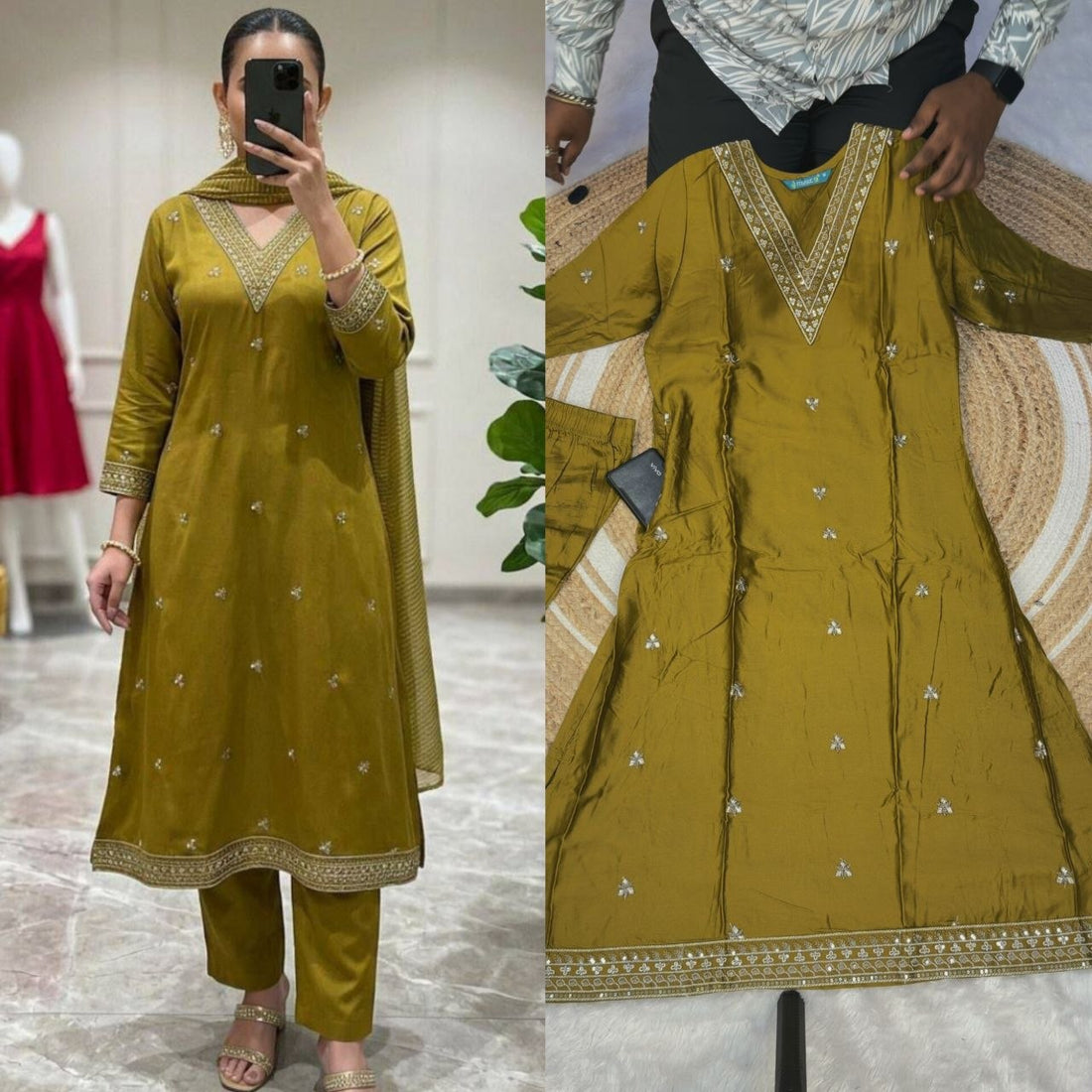 Premium viscose Gaji silk  Stunning 3-piece kurti set