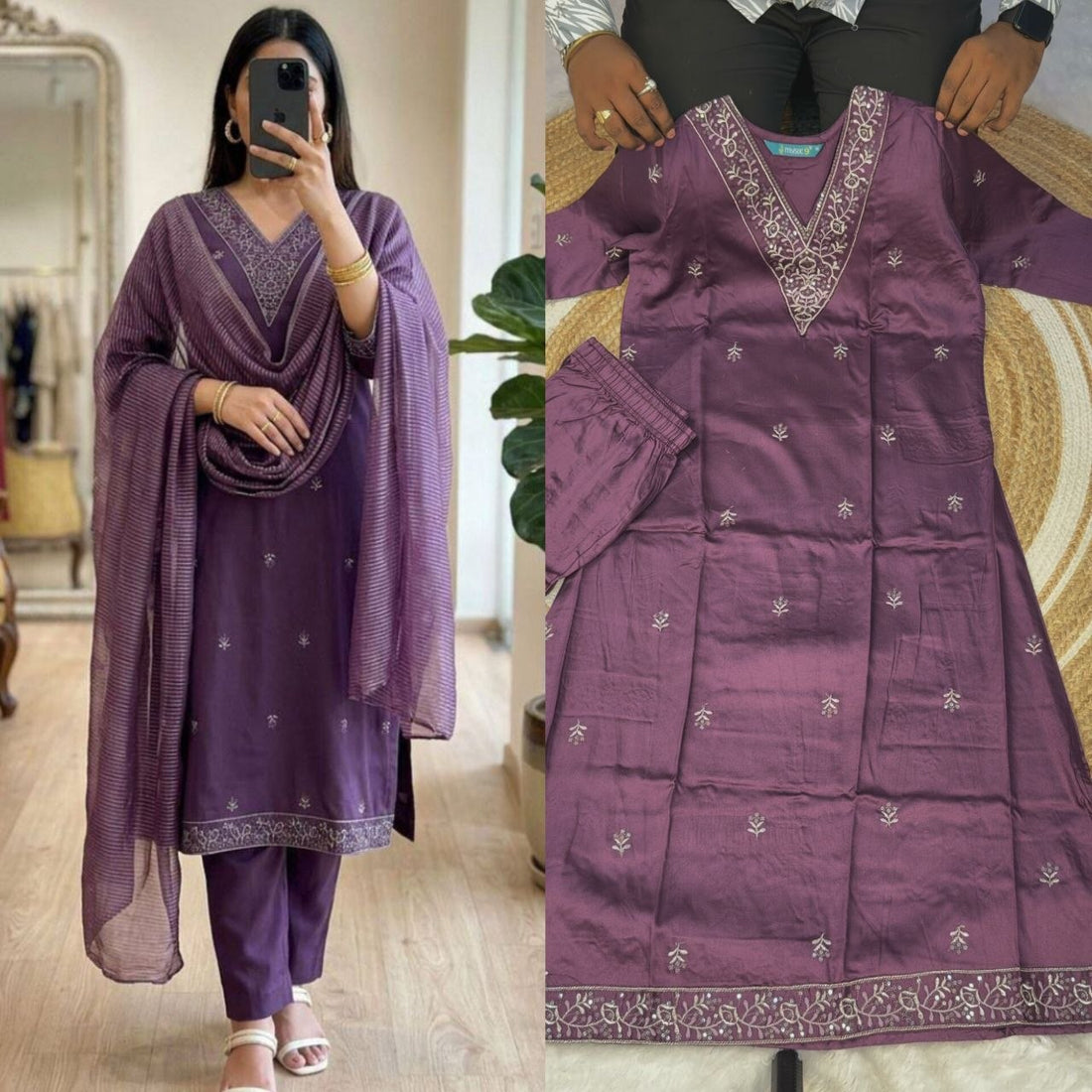 Premium viscose Gaji silk  Stunning 3-piece kurti set