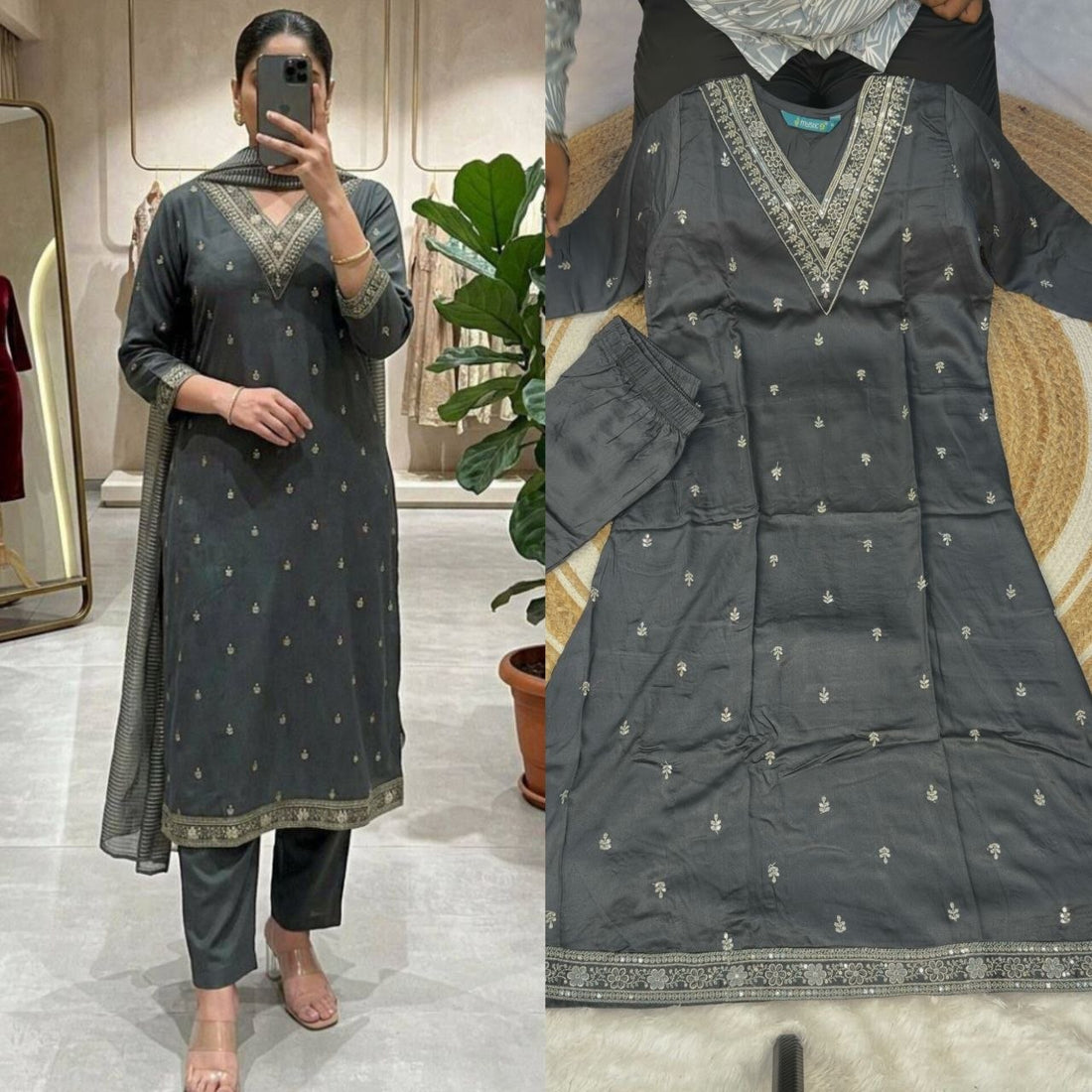 Premium viscose Gaji silk  Stunning 3-piece kurti set