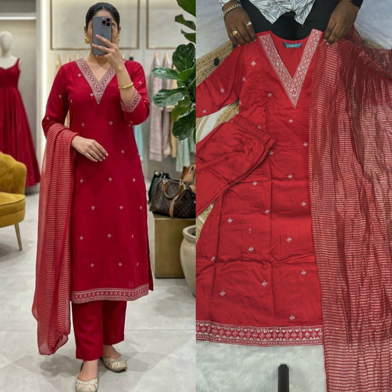 Premium viscose Gaji silk  Stunning 3-piece kurti set