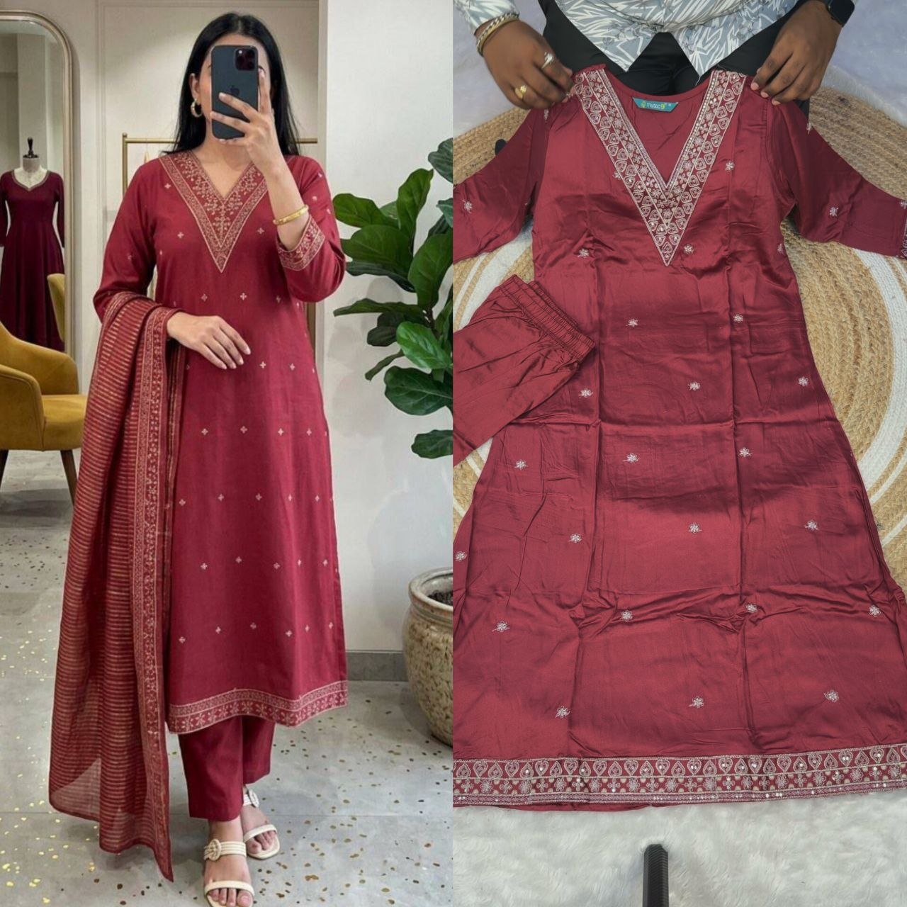 Premium viscose Gaji silk  Stunning 3-piece kurti set