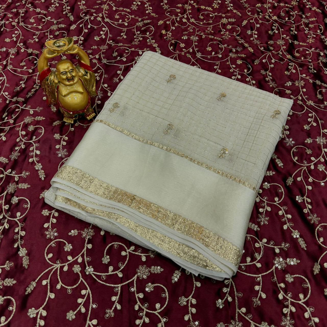 Pure viscose georgette saree with embroidered blouse