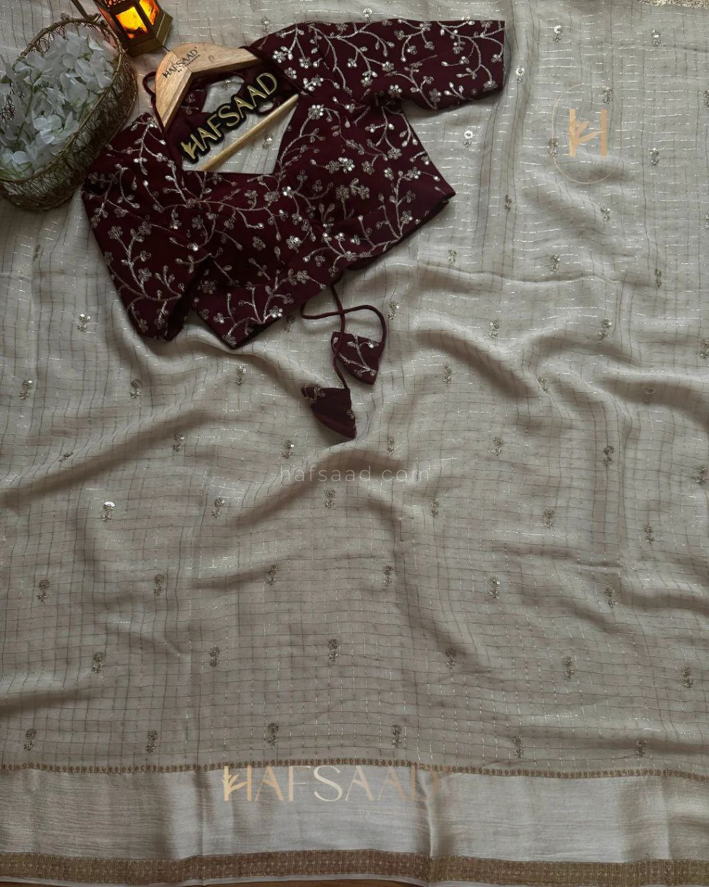 Pure viscose georgette saree with embroidered blouse