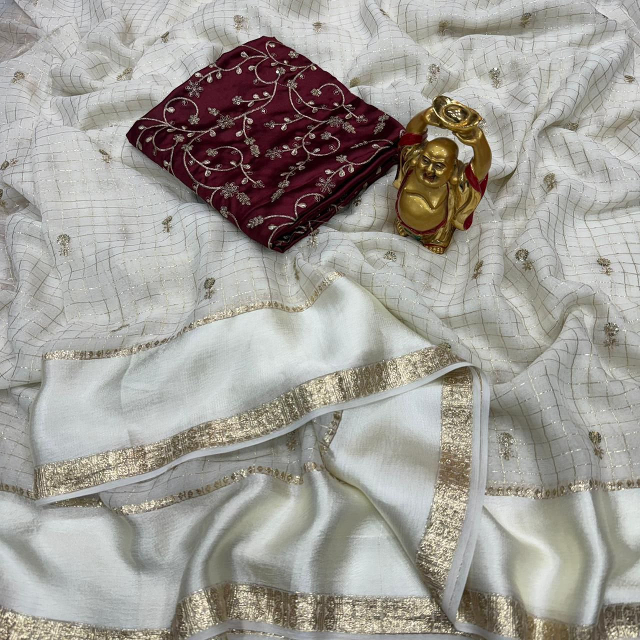 Pure viscose georgette saree with embroidered blouse
