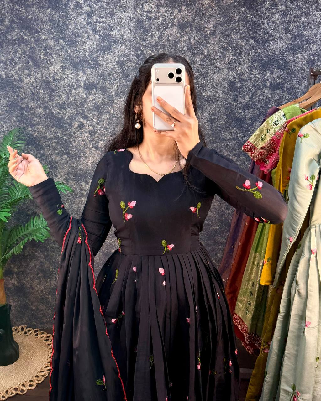South Mull Chanderi Embroidery Work Flared Anarkali Gown with Dupatta