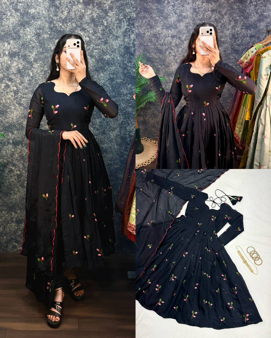South Mull Chanderi Embroidery Work Flared Anarkali Gown with Dupatta