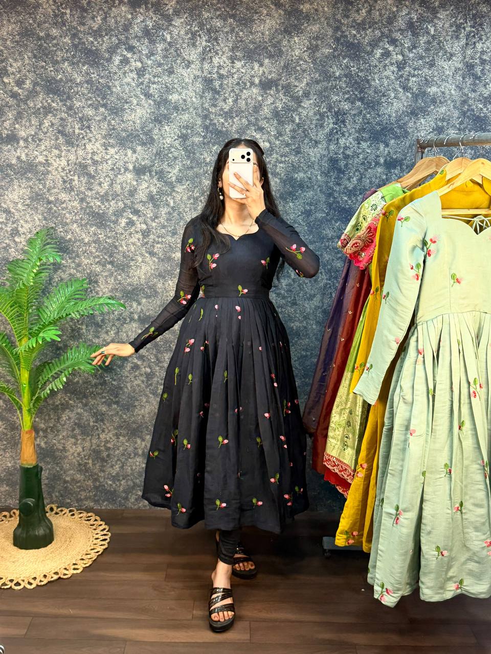 South Mull Chanderi Embroidery Work Flared Anarkali Gown with Dupatta