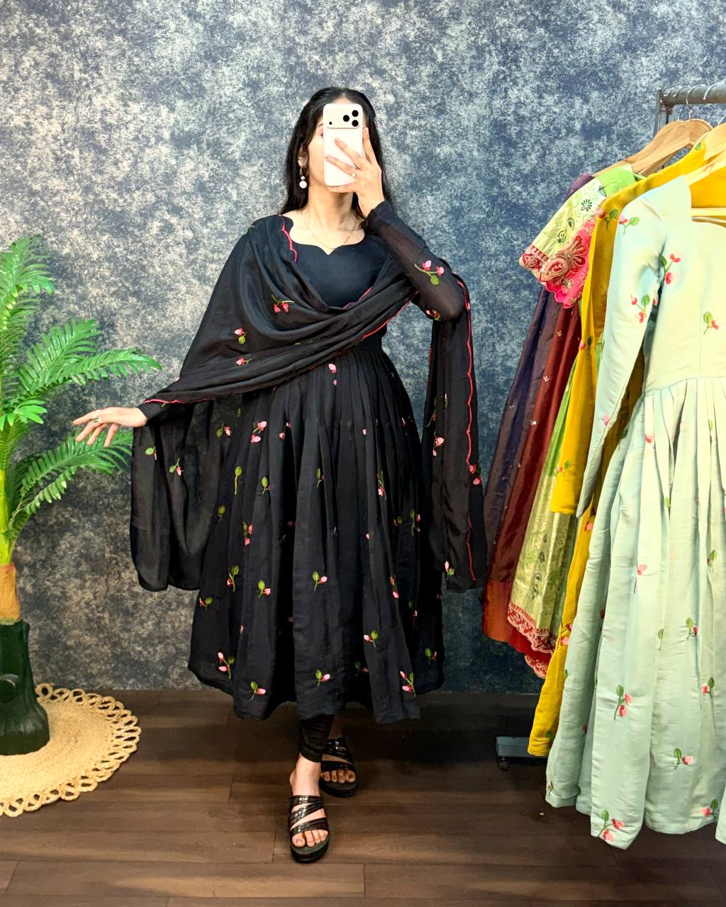 South Mull Chanderi Embroidery Work Flared Anarkali Gown with Dupatta