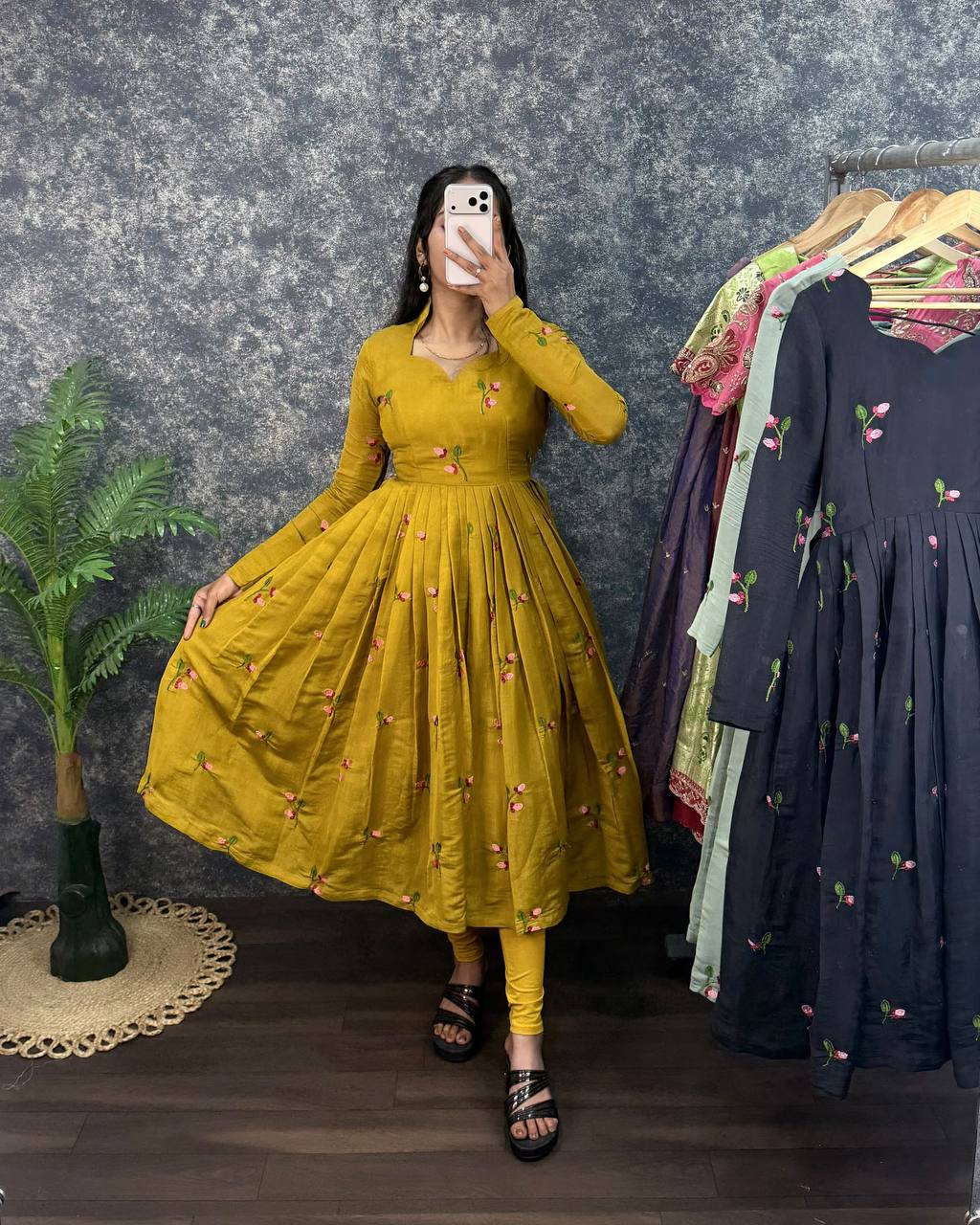 South Mull Chanderi Embroidery Work Flared Anarkali Gown with Dupatta