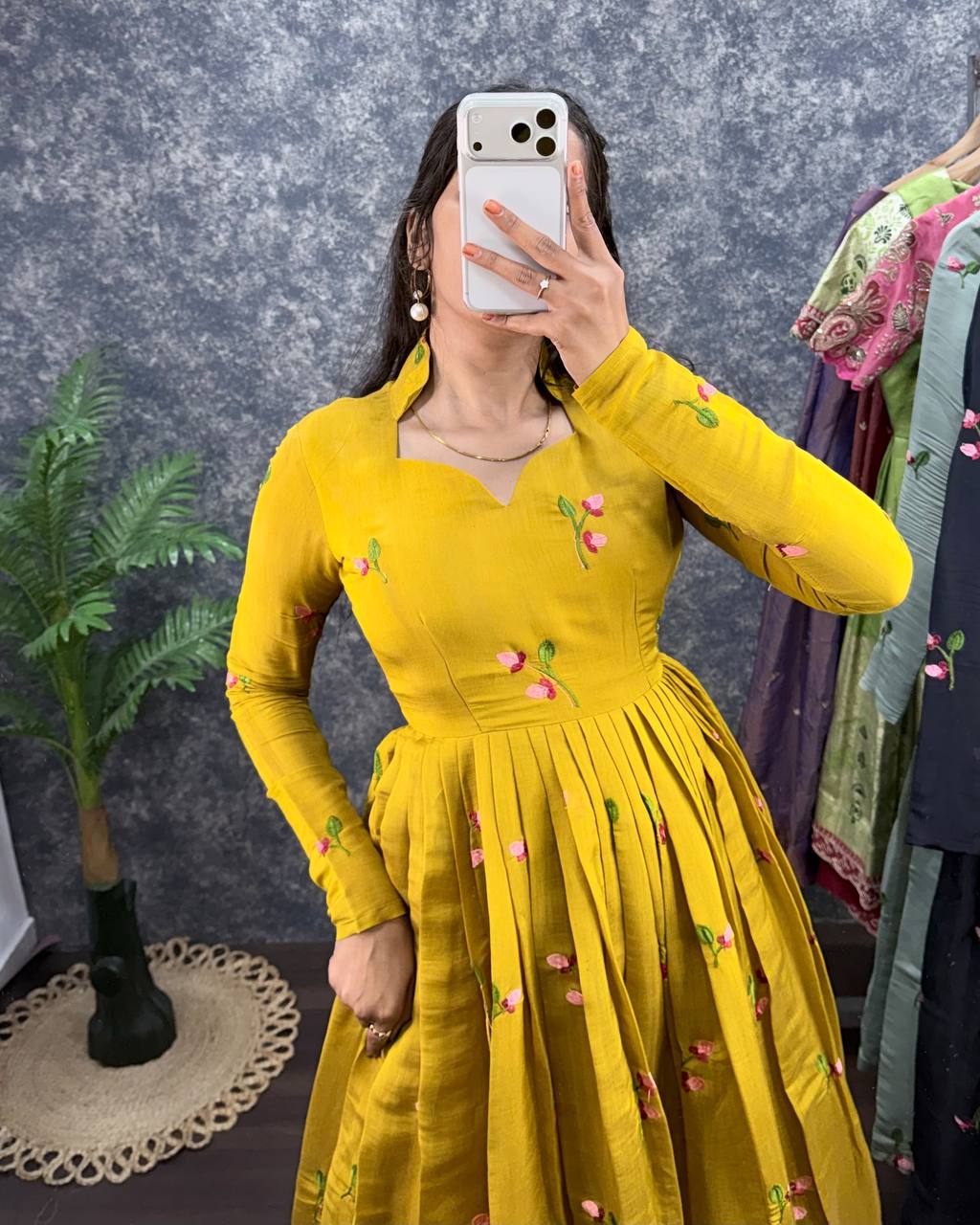 South Mull Chanderi Embroidery Work Flared Anarkali Gown with Dupatta