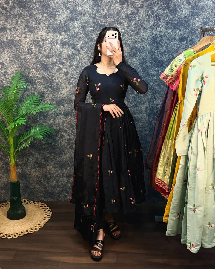 South Mull Chanderi Embroidery Work Flared Anarkali Gown with Dupatta
