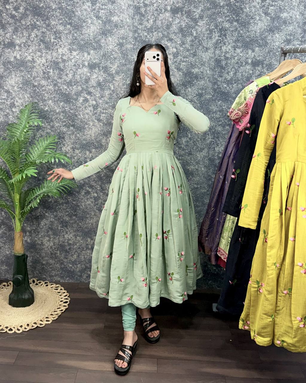 South Mull Chanderi Embroidery Work Flared Anarkali Gown with Dupatta