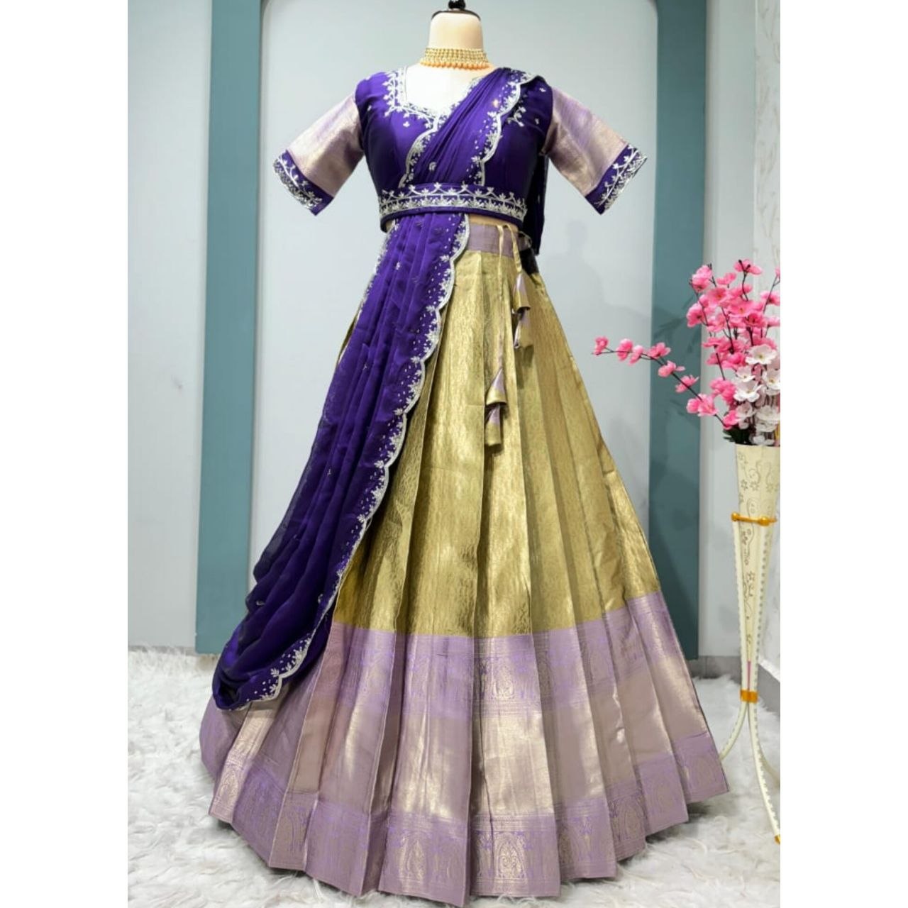 Premium Quality Pure Kanjivaram Silk Half Sarees