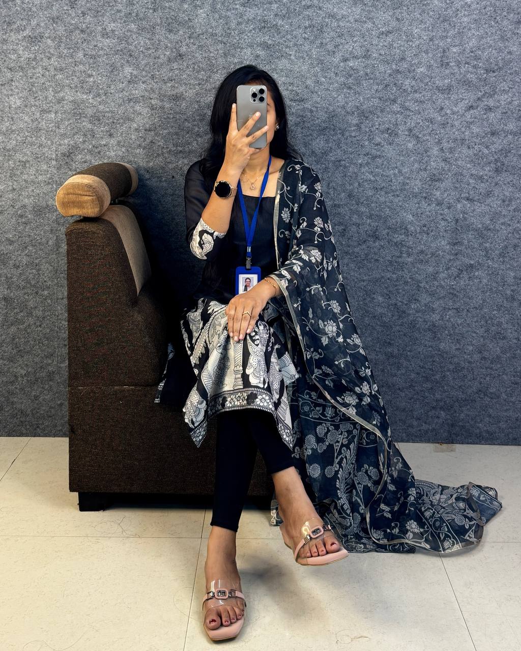Kalamkari Khalahasti Kota Chex Kurti With Kalamkari Duppata