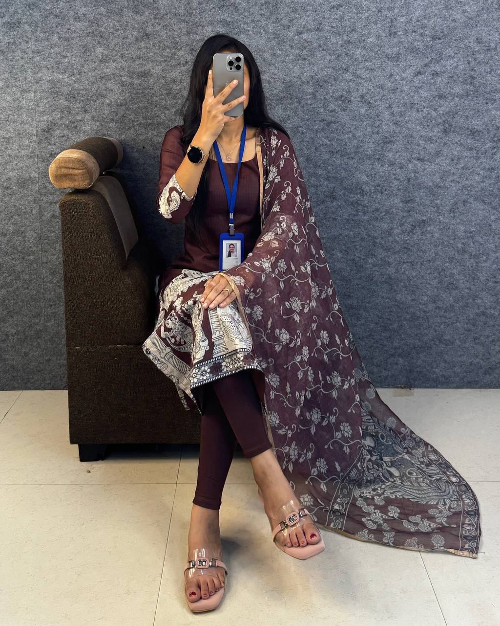 Kalamkari Khalahasti Kota Chex Kurti With Kalamkari Duppata