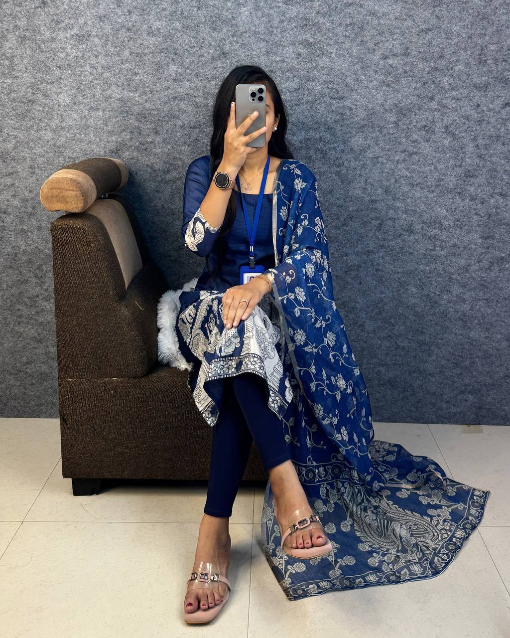 Kalamkari Khalahasti Kota Chex Kurti With Kalamkari Duppata