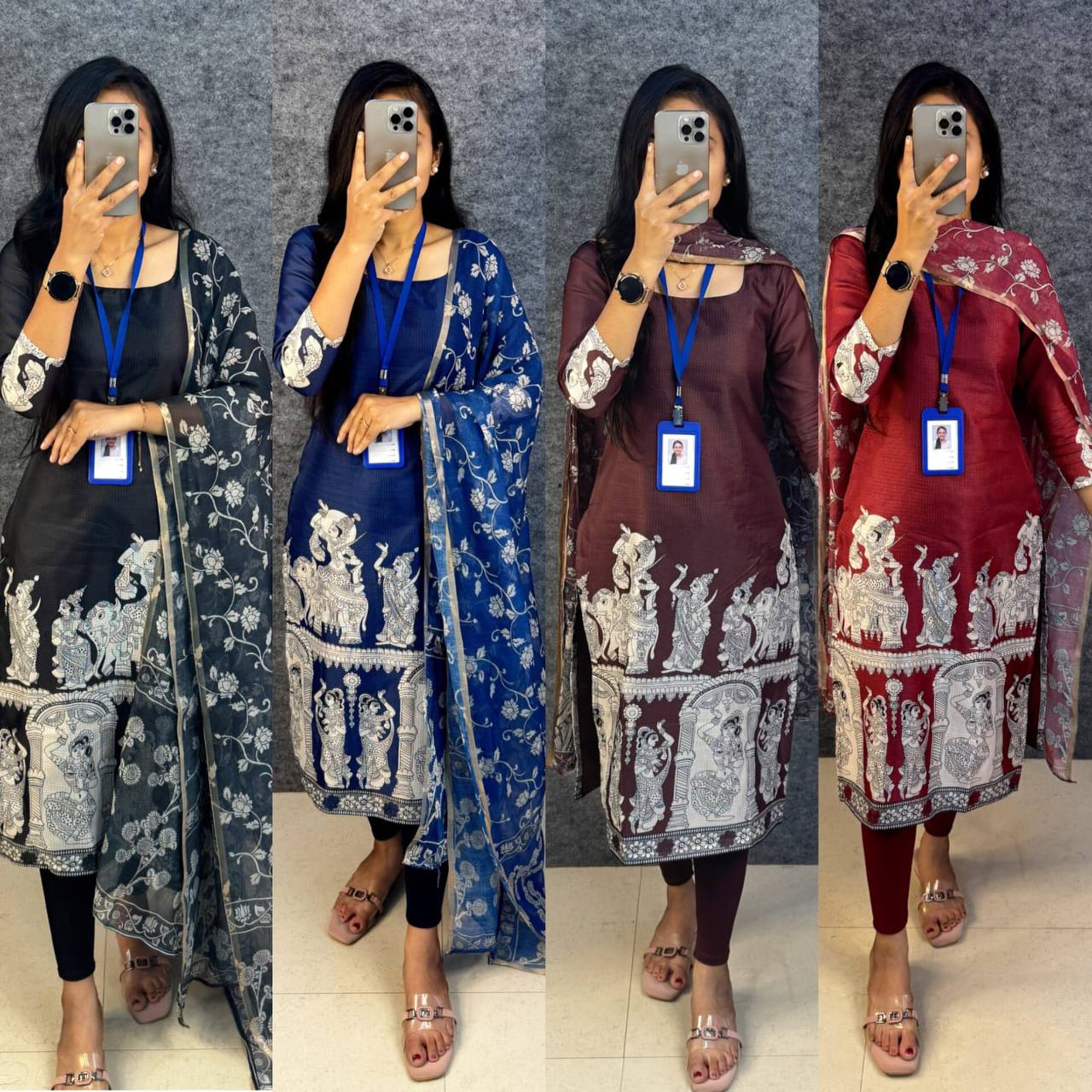 Kalamkari Khalahasti Kota Chex Kurti With Kalamkari Duppata