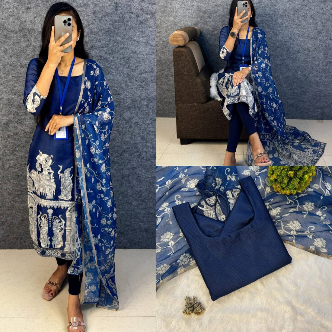 Kalamkari Khalahasti Kota Chex Kurti With Kalamkari Duppata