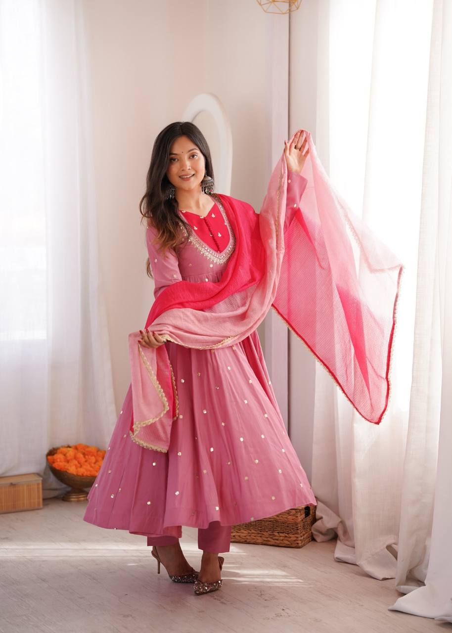 Mirror Designer Anarkali Three Piece Set