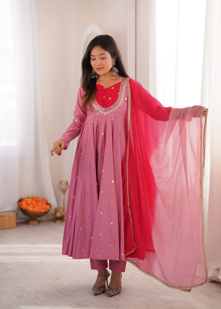 Mirror Designer Anarkali Three Piece Set