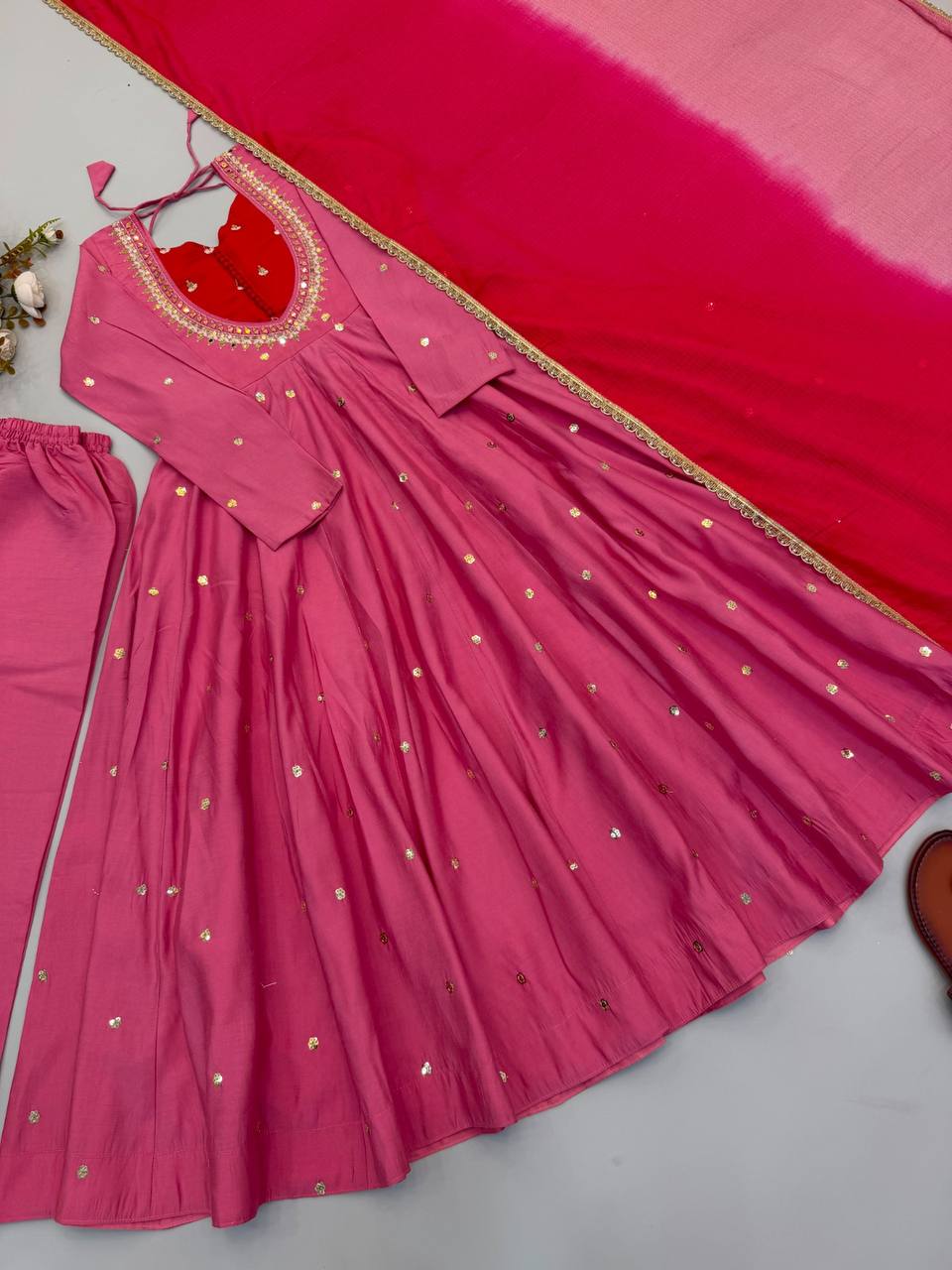 Mirror Designer Anarkali Three Piece Set