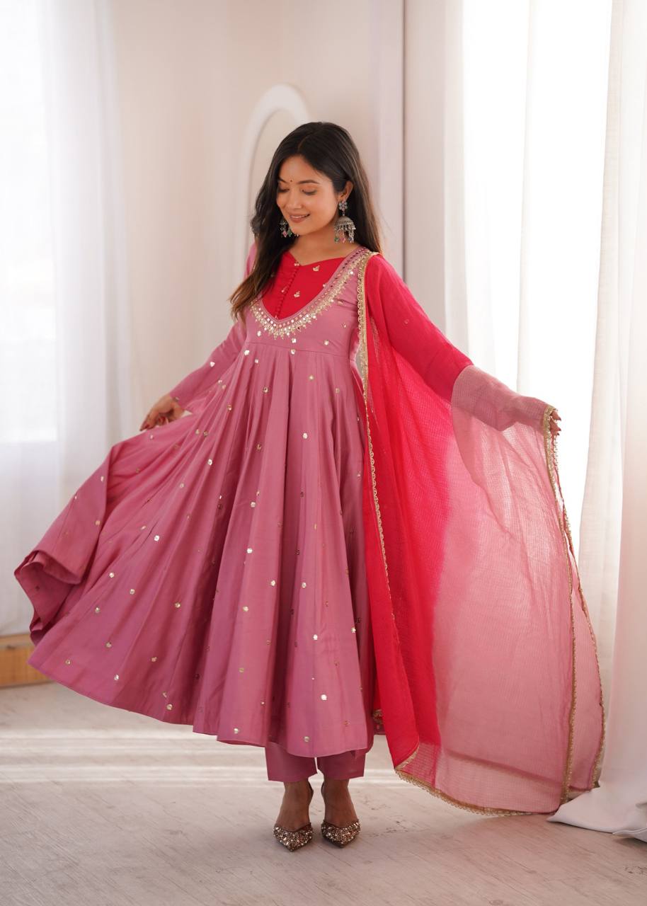 Mirror Designer Anarkali Three Piece Set
