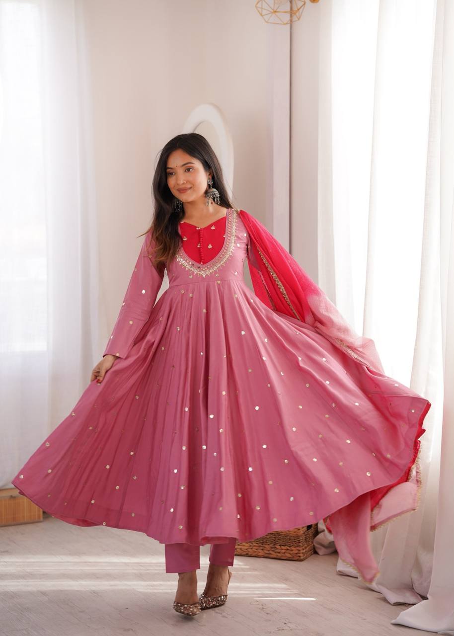 Mirror Designer Anarkali Three Piece Set