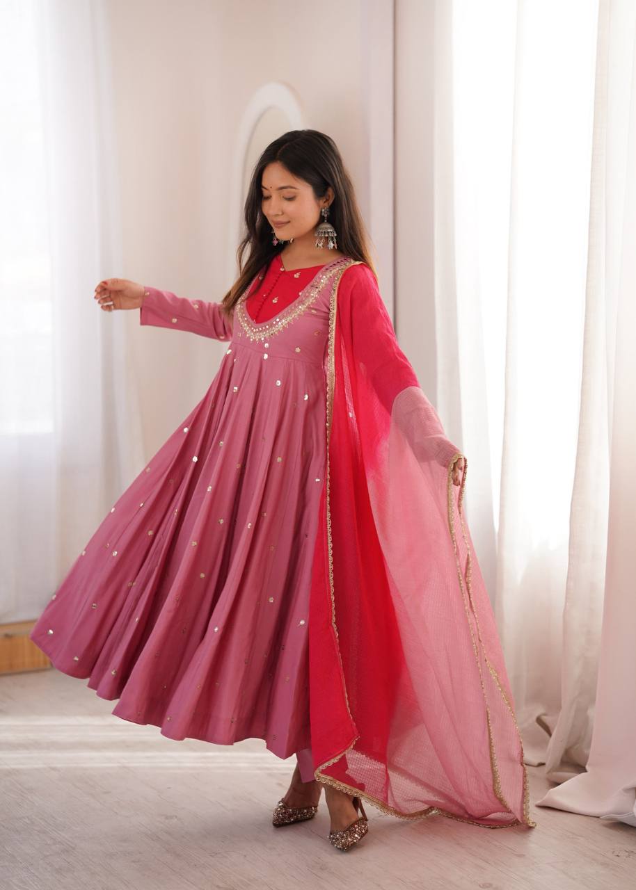 Mirror Designer Anarkali Three Piece Set