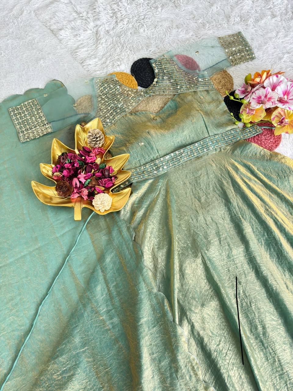 3 in 1 Outfit Doremon Crush Sequins Embroidery Gown Set with Net Koti Coat and Arco Dupatta
