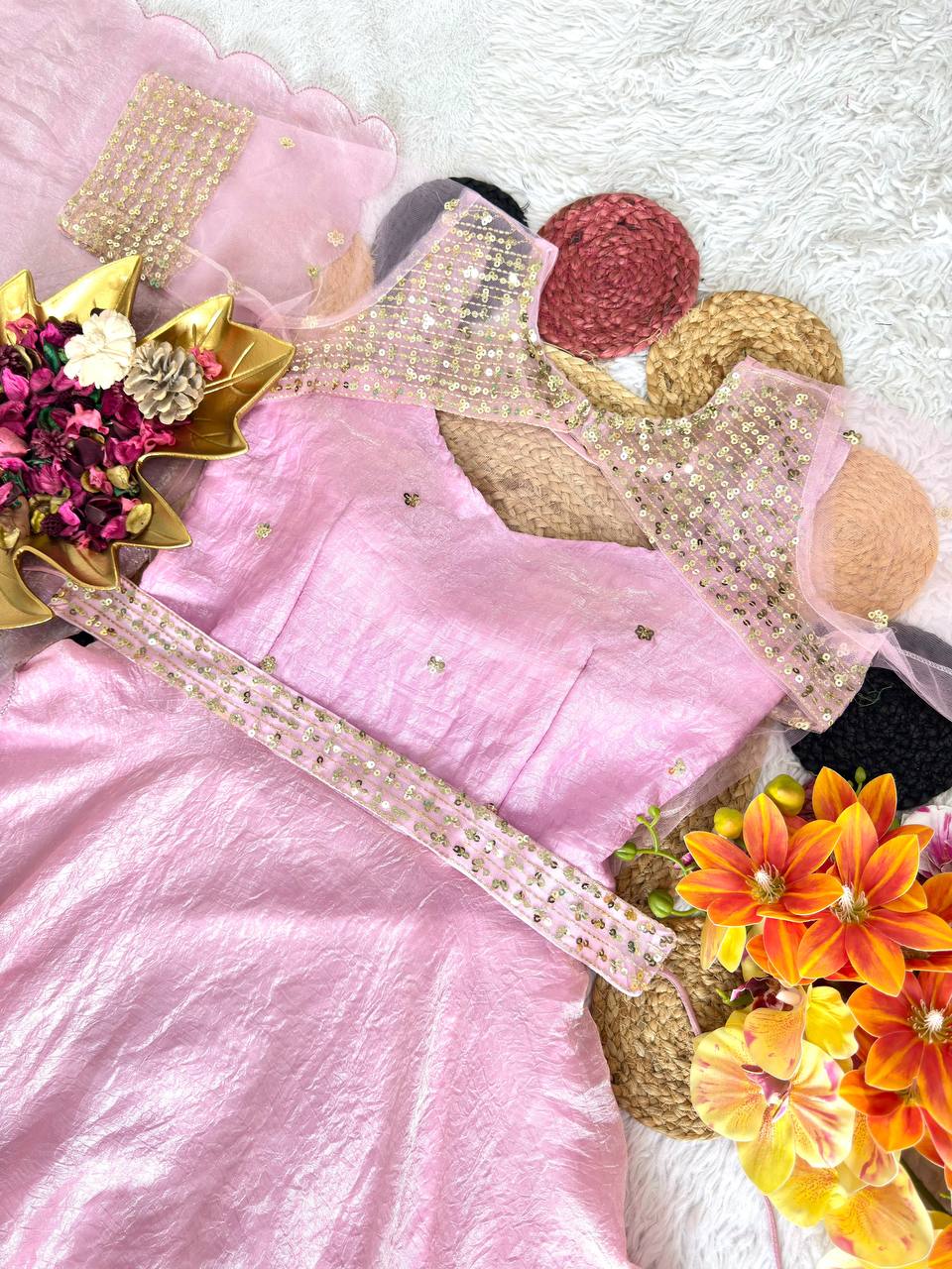 3 in 1 Outfit Doremon Crush Sequins Embroidery Gown Set with Net Koti Coat and Arco Dupatta
