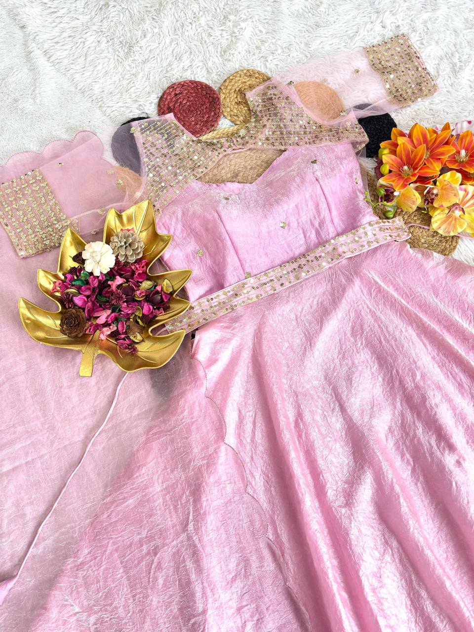 3 in 1 Outfit Doremon Crush Sequins Embroidery Gown Set with Net Koti Coat and Arco Dupatta