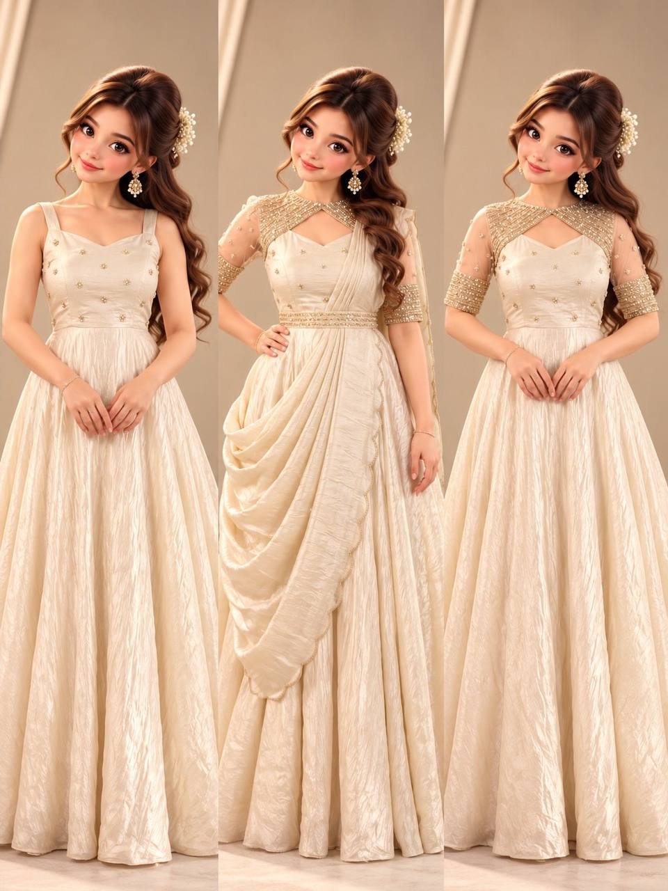 3 in 1 Outfit Doremon Crush Sequins Embroidery Gown Set with Net Koti Coat and Arco Dupatta