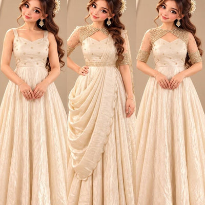 3 in 1 Outfit Doremon Crush Sequins Embroidery Gown Set with Net Koti Coat and Arco Dupatta