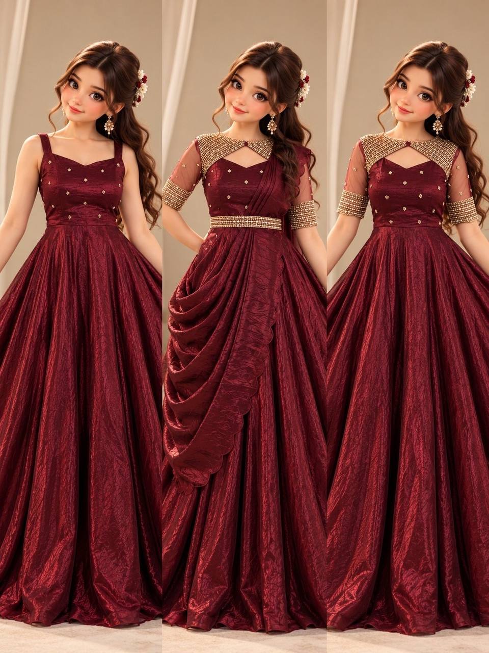 3 in 1 Outfit Doremon Crush Sequins Embroidery Gown Set with Net Koti Coat and Arco Dupatta