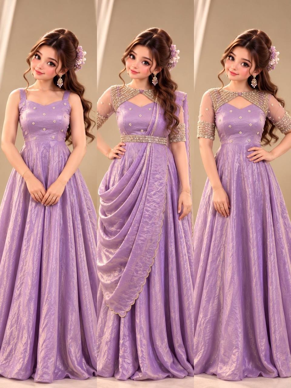 3 in 1 Outfit Doremon Crush Sequins Embroidery Gown Set with Net Koti Coat and Arco Dupatta