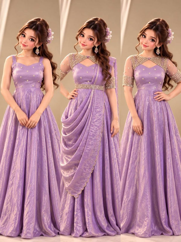 3 in 1 Outfit Doremon Crush Sequins Embroidery Gown Set with Net Koti Coat and Arco Dupatta