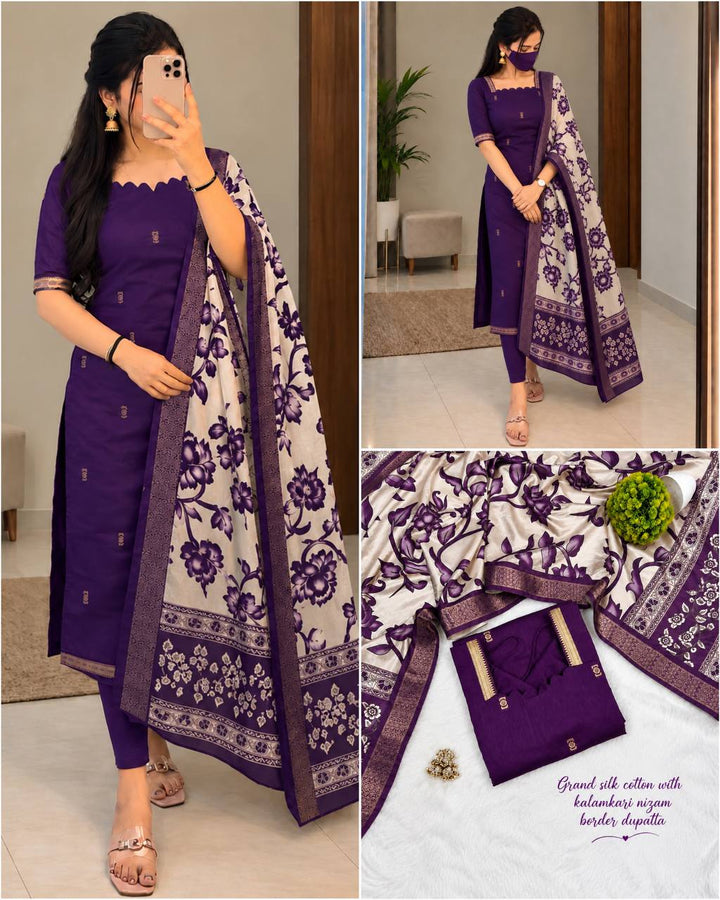 Mangalagiri Butta Silk Cotton Top Set with Chennuri Silk Kalamkari Dupatta