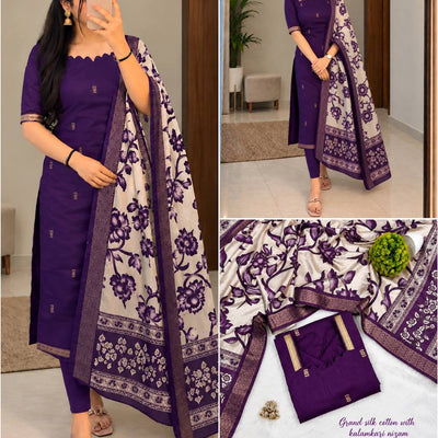Mangalagiri Butta Silk Cotton Top Set with Chennuri Silk Kalamkari Dupatta