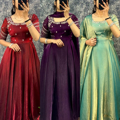 Premium Embroidery Sequence Gown with Dupatta