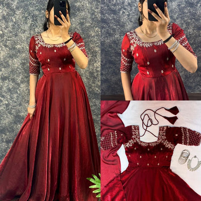 Premium Embroidery Sequence Gown with Dupatta