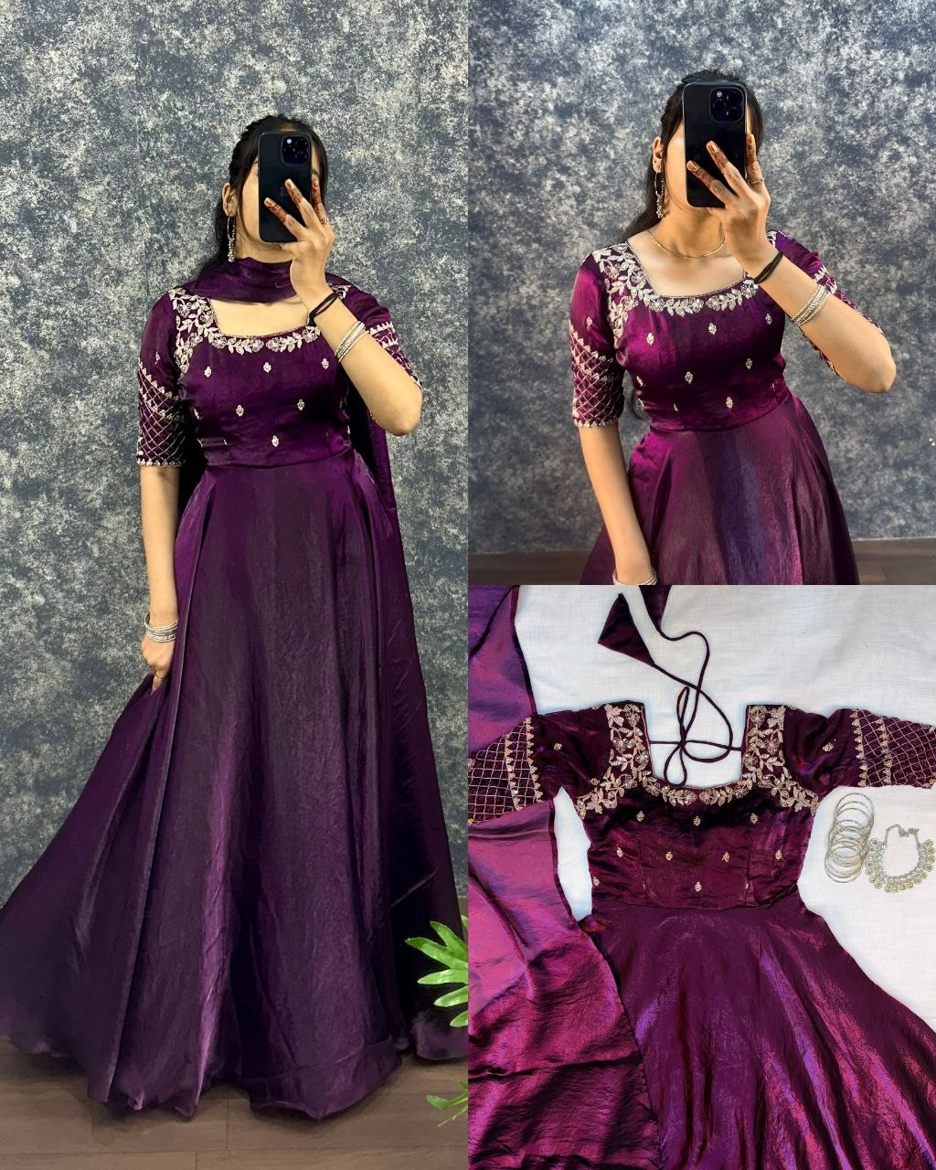 Premium Embroidery Sequence Gown with Dupatta