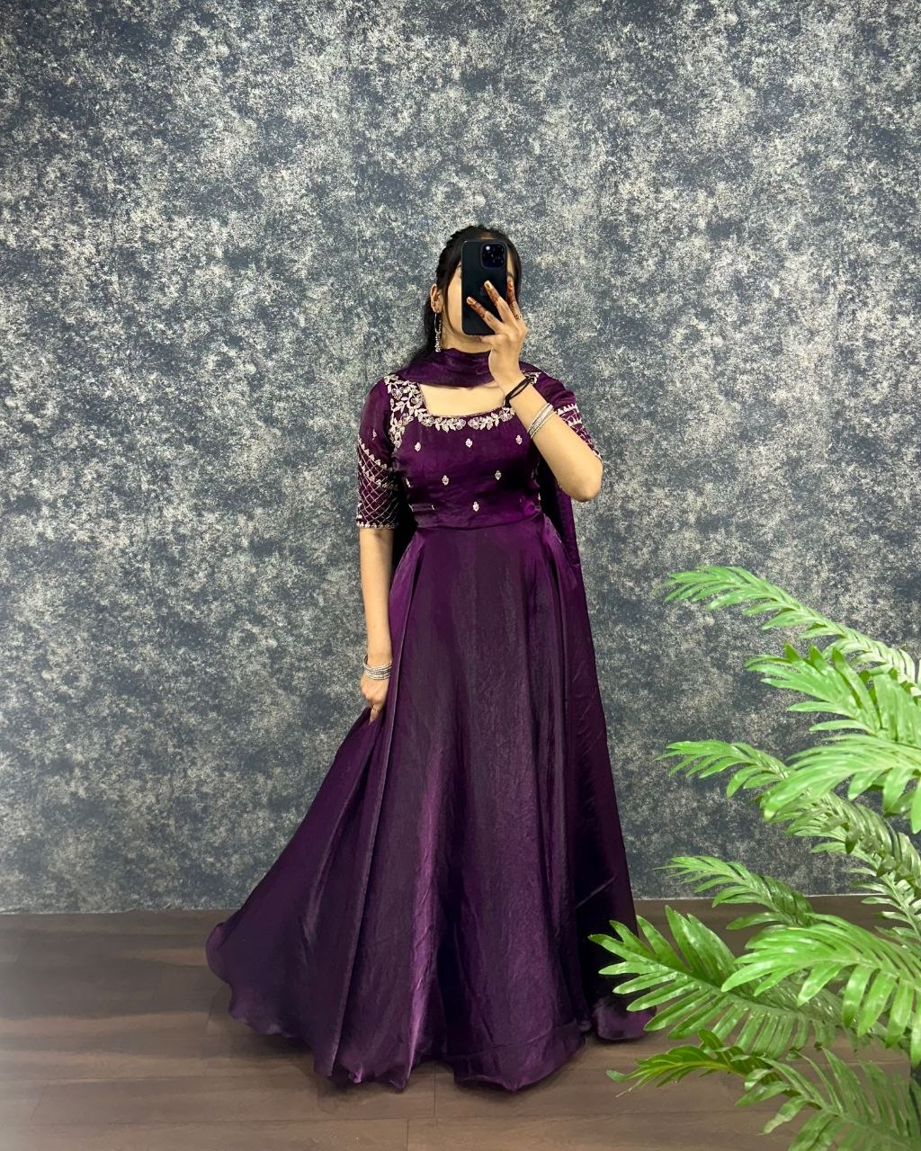 Premium Embroidery Sequence Gown with Dupatta