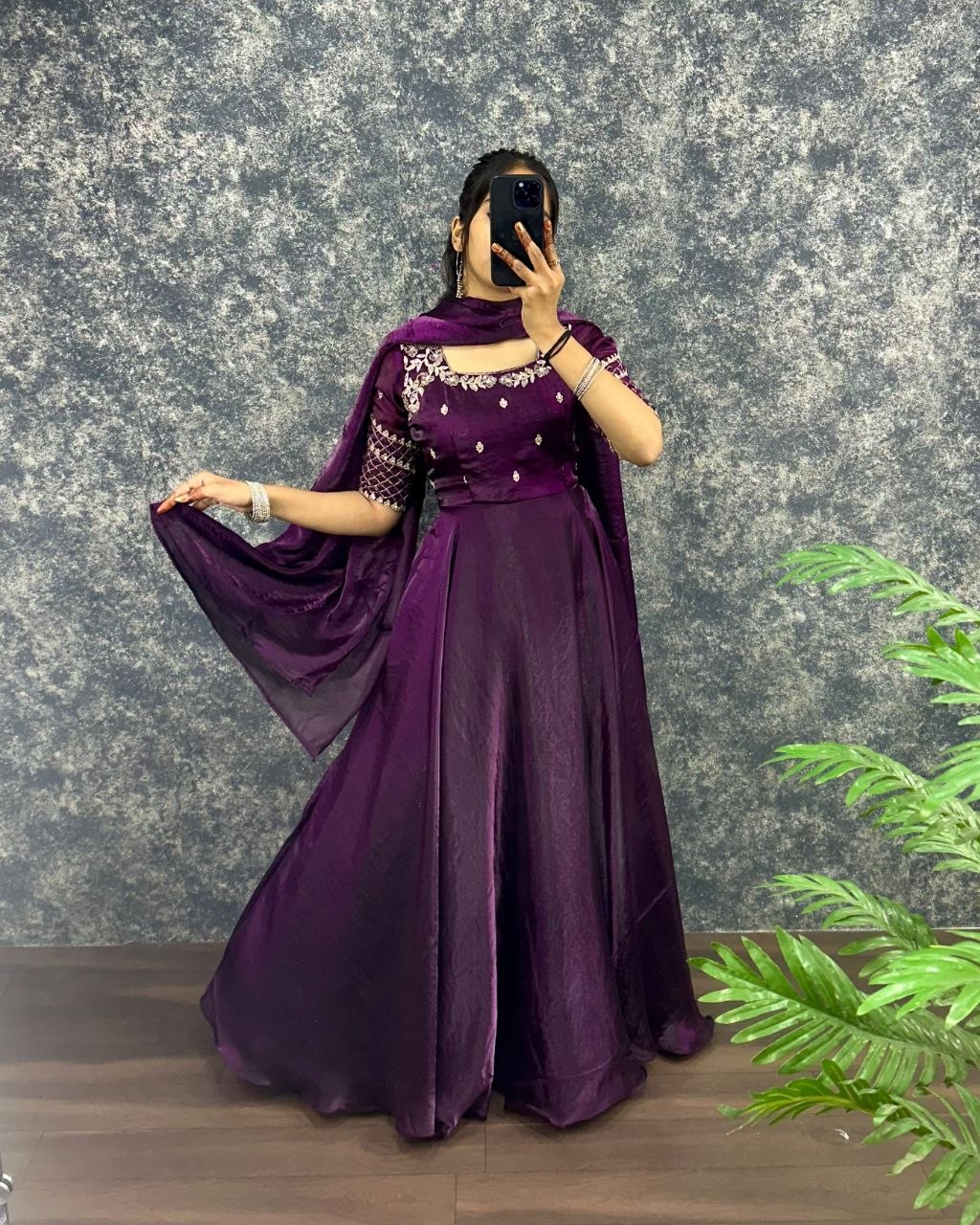 Premium Embroidery Sequence Gown with Dupatta