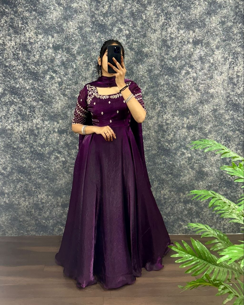 Premium Embroidery Sequence Gown with Dupatta
